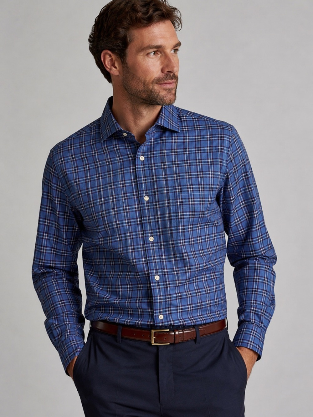 Peter Millar Shirt Mens  L Blue Plaid Button Down/Up Long Sleeve 100% Cotton